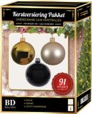 Bellatio Decorations Kerstbal en piek set 91x goud-champagne-zwart voor 150 cm boom - Kerstboomversiering