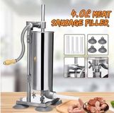 3/3,6/4 litre saucisse, saucisse, saucisse de remplissage en acier inoxydable avec 4 embouts de différents diamètres, idéal pour un usage domestique ou dans un restaurant (4 litres)