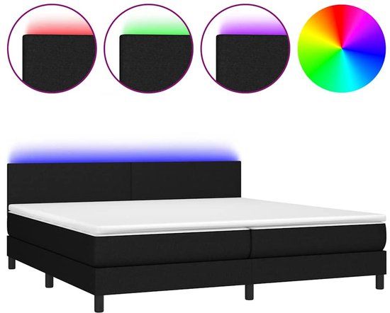 vidaXL Boxspring met matras en LED stof zwart 200x200 cm