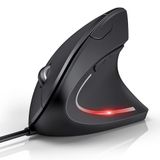TECKNET Ergo Ergonomische muis met kabel, verticale muis, ergonomisch design, preventie tegen muisarm/tennisarm, 6400 DPI 4 toetsen, PC optische muis met USB-kabel - zwart