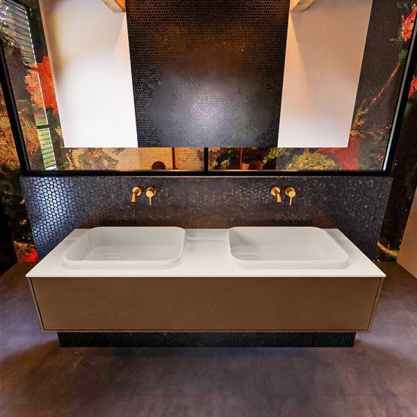 Mondiaz ERIN 150cm badmeubelset onderkast Rust met 1 lade + Wastafel RIDGE dubbel Linen