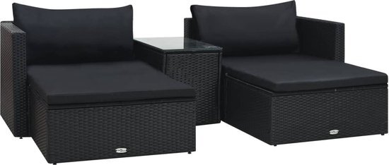 vidaXL 5-delige Loungeset met kussens poly rattan zwart