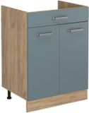 Vicco Keukenonderkast R-Line, Blauw-grijs/Goudkleurig Eiken, 60 cm met lade zonder werkblad