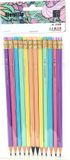Hubert Kleurpotloden met gum set - multi kleuren - 12x stuks - tekenen voor kinderen/volwassenen