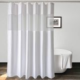 UFRIDAY Douchegordijn van wafelweefsel met gaasvenster, robuust decoratief badkamergordijn met wit piquépatroon, spa-achtig hotel, luxe, waterdicht, 182 x 183 cm