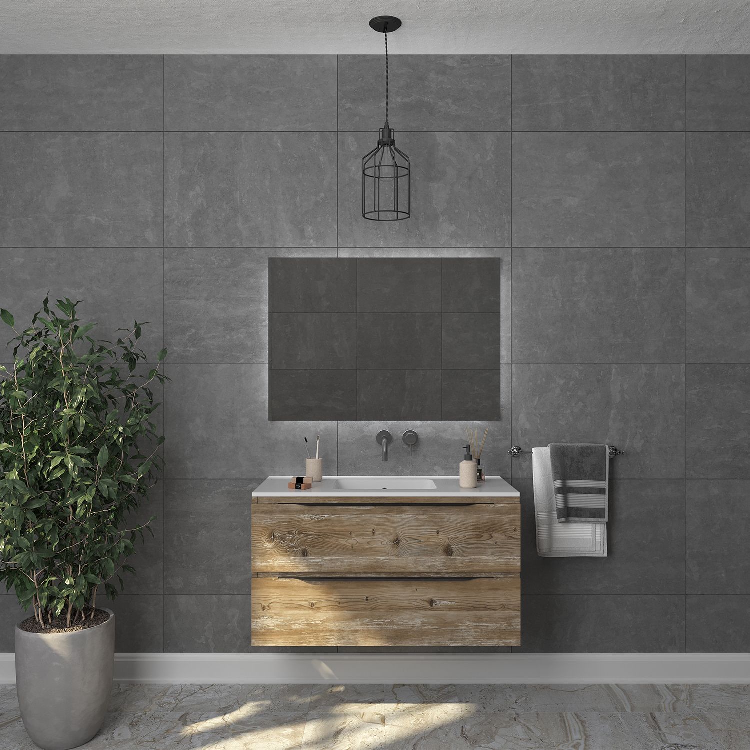 Gliss Design Hera Badkamermeubelset - 100 cm - Mat Zwart - 2 Laden - Zwart Grenen (keuze wastafel)