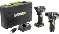 Professional Worx Professional WU927 Accu-slagmoersleutel, Accu-schroefboormachine 12 V 2 Ah, 4 Ah Li-ion Incl. 2 accu's, Incl. lade
