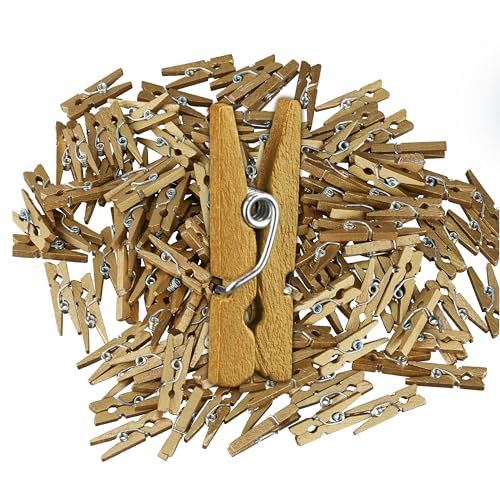 Relaxdays mini wasknijpers, set van 400, houten knijpers, foto's ophangen, cadeaus inpakken, knutselen, goud