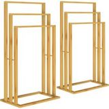 Casaria 2x Handdoekhouder Bamboe 3 Stangen Trapvormig Handdoekrek 40x24x82cm