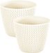 Set van 2x pot de fleurs - Ø 13 cm - blanc crème - plastique - pour intérieur/extérieur