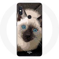 Maniacase Etui voor Xiaomi Redmi Note 5 AI Dual Camera Zwart Wit Siamese Kat met Blauwe Ogen