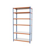 Simon Rack Metalen stelling 2500x1200x300 mm - Simonclick | 6 niveaus, Metalen legbord, 200 kg buigbelasting, Corrosiewerende coating, Blauw/Oranje/Gegalvaniseerd