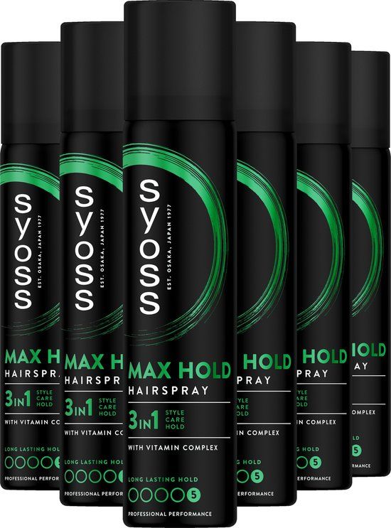 Syoss Max Hold Haarspray - Styling, Verzorging, Herstel - Sterke Fixatie - 48u Hold - Vochtbestendig - Voordeelverpakking - 6x 300ml