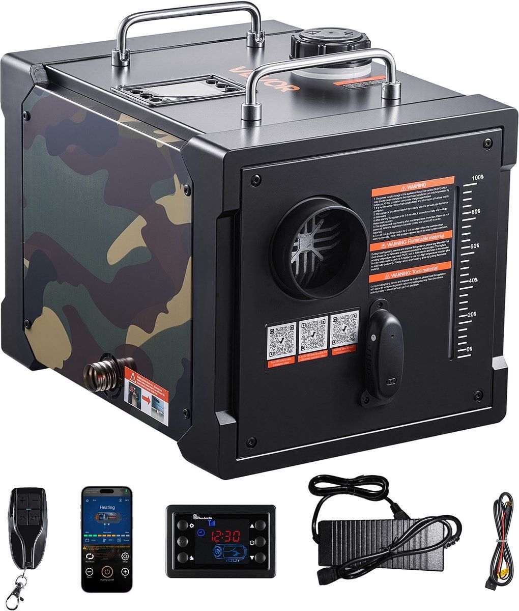 VEVOR Dieselluchtverwarmer 8 kW, DC 12 V/24 V, draagbare alles-in-één standkachel met Bluetooth-bediening, afstandsbediening en LCD-scherm, 7 L brandstoftank voor vrachtwagens, campers en SUV's