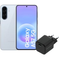 Samsung Galaxy A57 128GB Lichtblauw 5G + BlueBuilt Oplader met Usb C Poort 45W Zwart