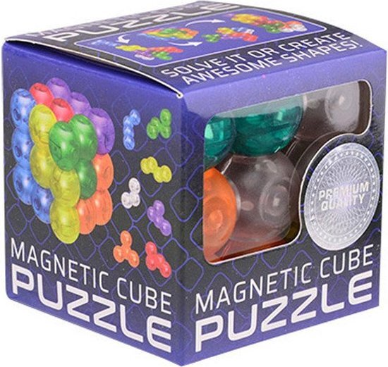 Johntoy Magnetische puzzel kubus - 7 Puzzelstukjes - Speelgoed - 6 x 6 cm - Kunststof - multicolor - Schoencadeautjes sinterklaas