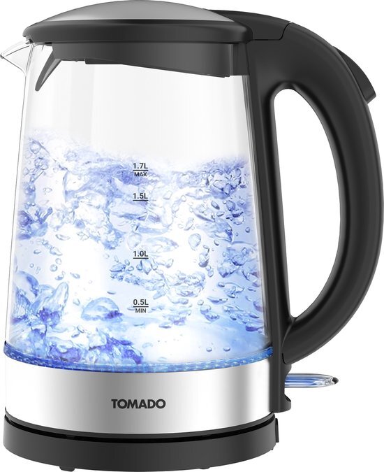 Tomado TWK1706G - Glazen waterkoker - 1,7 liter - Blauw LED verlichting - 2200 watt - RVS