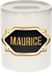 Bellatio Decorations Shoppartners Bv Spaarpot met voornaam Maurice - wit - met goud/zwart embleem - 8 x 9 cm - keramiek - met afsluitdop - cadeau verjaardag