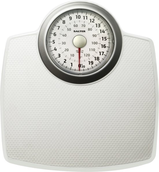 Salter 144 WHSVDR Large Premium Classic Mechanical Bathroom Scales, 130 KG Maximum Capacity, Oversized Dial, Large Platform, Battery Free, White