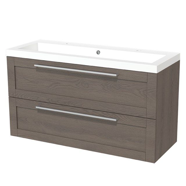 Maxaro Badkamermeubel 120cm Modulo Donkerbruin Eiken 2 lades Kader Wastafel Mineraalmarmer