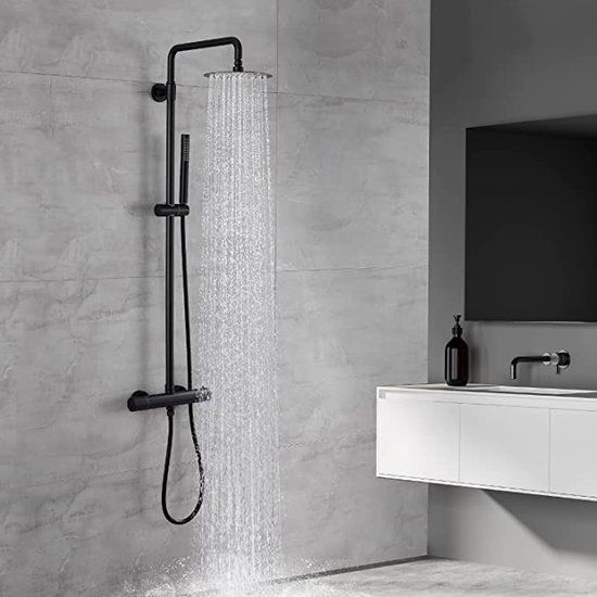SILENCE Thermostatische Douchekraan Regendouche Set Zwart - 15 cm Hartafstand