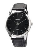 Lorus herenhorloge kwarts roestvrij staal met lederen band RRX71HX9, zilver, armband