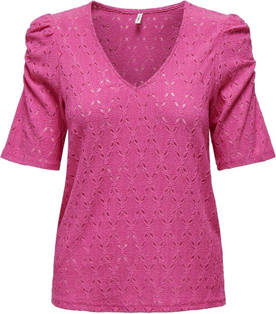 ONLY ONLROSA S/S V-NECK PUFF TOP JRS Women's Top - Raspberry Rose - Size S