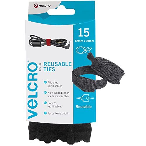 VELCRO Brand Klittenband Kabelbinders - 12mm x 20cm - Zwart - 15 Stuks