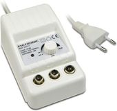 METRONIC 332187 Versterker, digitale terrestrische tv-antenne, signaalversterker met voeding, splitter voor tv-systemen, compatibel met 4G/5G, 24 dB, 2 uitgangen tv-aansluiting 9,52 mm
