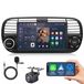 Junsun Android 15 autoradio met 7-inch scherm, 2+64GB geheugen, Carplay, GPS, Wi-Fi, Bluetooth, DAB+, RDS, stuurwielbediening, USB, camera, voor Fiat 500 (2007-2015)