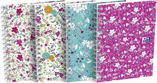 Oxford Floral spiraalblok A6 geruit 5mm 50 vel soepele kartonnen kaft 4 designs assorti