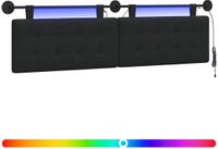 vidaXL - Hangend hoofdbord met LED-verlichting - Zwart - Stof