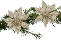 Cosy & Trendy Kerstboomversiering Bloem - 2x - 15 cm - champagne - op clip