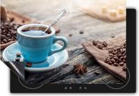 Chefcare Inductie Beschermer Blauw Kopje Koffie met Koffiebonen - 90x55 cm