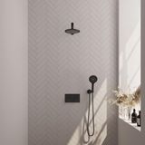 Brauer Black Carving Thermostatische Regendoucheset Inbouw - Hoofddouche 20 cm - Rechte Wandarm - Met Drukknoppen - Handdouche 3 Standen - Doucheslang - Wandaansluitbocht - Mat Zwart