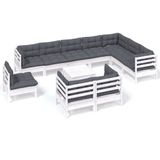 vidaXL Loungeset met kussens massief grenenhout wit