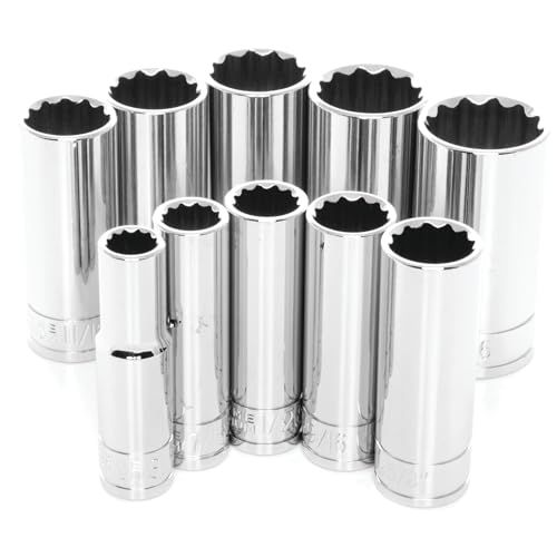 Performance Tool W38700 10-delige 3/20,3 cm drive 12 Point Metric Deep Socket Set, W38600