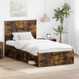 vidaXL Bedframe Gerookt eiken Massief grenenhout 100 x 200 cm