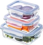 KADAX Hittebestendige glazen container met deksel, voedselcontainer van robuust glas, bewaarcontainer, vriescontainer, vershouddoos, rechthoekig, set van 3