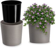 KADAX Bloempot met houtspaanders, elegante bloempot met inzet, pot, tuinkom, bloembak, bloempotbescherming voor woonkamer, kantoor, Ø 30 cm, grijs