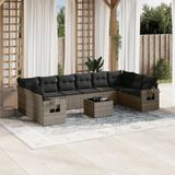 Prolenta Maison Exclusive - Tuinset voor in de tuin, bestaande uit 11 delen met kussens, in de kleur grijs, gemaakt van polyrotan