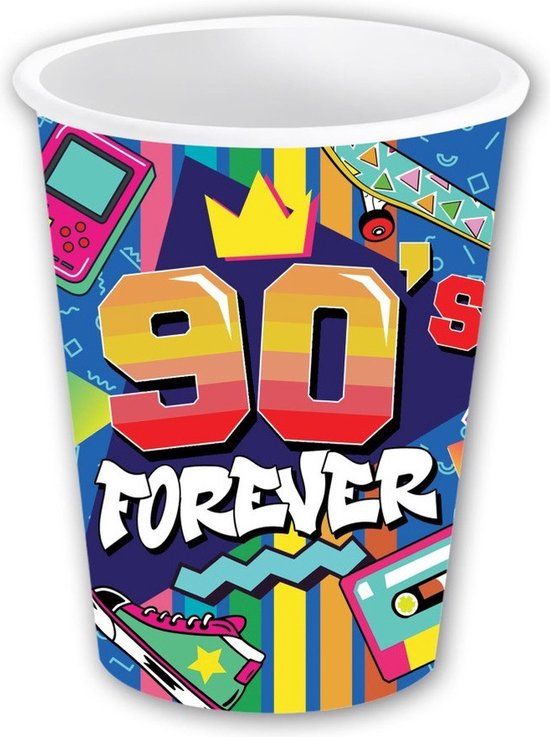 Fiestas Guirca 6x Jaren 90 Thema Feestbekertjes - 240 ml - Papier - Multi