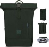 Johnny Urban Rugzak Dames & Heren Donkergroen - Robin Medium - Rolltop met Laptopvak voor Universiteit Business Fiets - 15L - Duurzaam - Waterafstotend