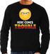 Bellatio Decorations Funny emoticon sweater I am watching you zwart voor heren - Fun / cadeau trui XL