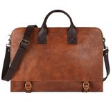 Time Resistance Leren Aktetas Laptoptas voor laptop tot 15" Heren en Dames Handgemaakt Italiaanse Volnerfleer, Bruin