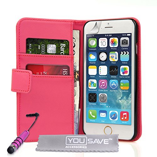 Yousave Accessories Yousave Accessories beschermhoes gemaakt van PU-leer voor iPhone 6, met mini-styluspen, Hot Pink