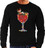 Bellatio Decorations Foute Kersttrui/sweater voor heren - cocktailglas met Rudolf - zwart S