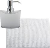 MSV Badmat en Zeeppomp Set - Wit - 50 x 80 cm
