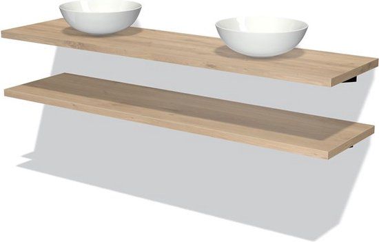 Maxaro Modulo Plato Badkamermeubel voor waskom | 180 cm Lichtbruin eiken front Lichtbruin eiken blad 2 wastafelbladen