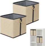 Merkloos / Sans marque Relaxdays Opbergmand, Set van 2, Bamboe & Stof, Rekmand met Handvat, 30x30x30 cm, Naturel-Zwart